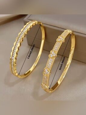 Macy's Gold Heart Pavé Hinged Bangle Set